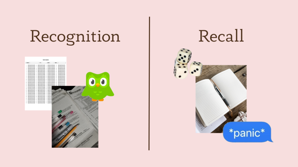 Recognition vs Recall language learning example